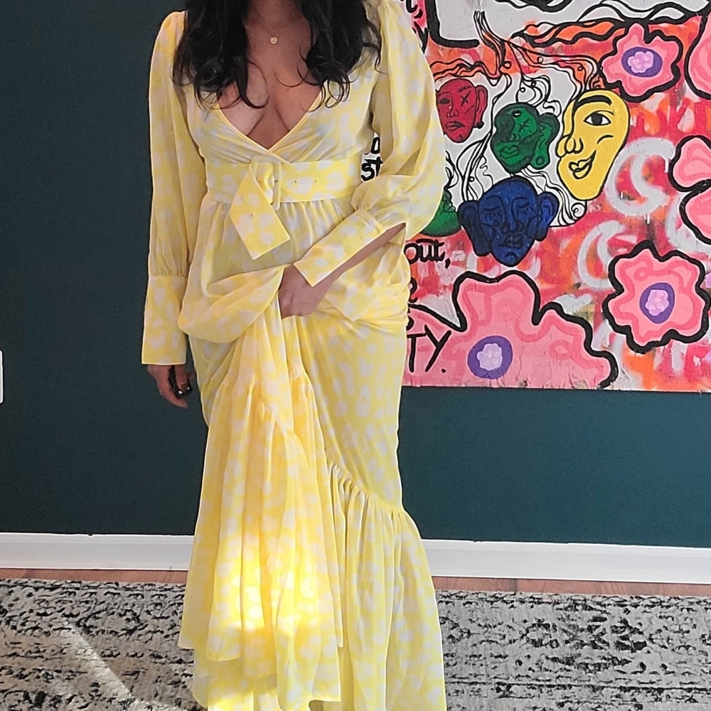 Sheer yellow polka-dot maxi dress